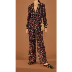 Farm Rio Black mini pineapple satin Jumpsuit size XS